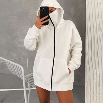 Kadın Samuray Ninja Çift Kapüşonlu Maske Detaylı 3 İplik Hoodie - Beyaz Kadın Samuray Ninja Çift Kapüşonlu Maske Detaylı 3 İplik Hoodie - Beyaz