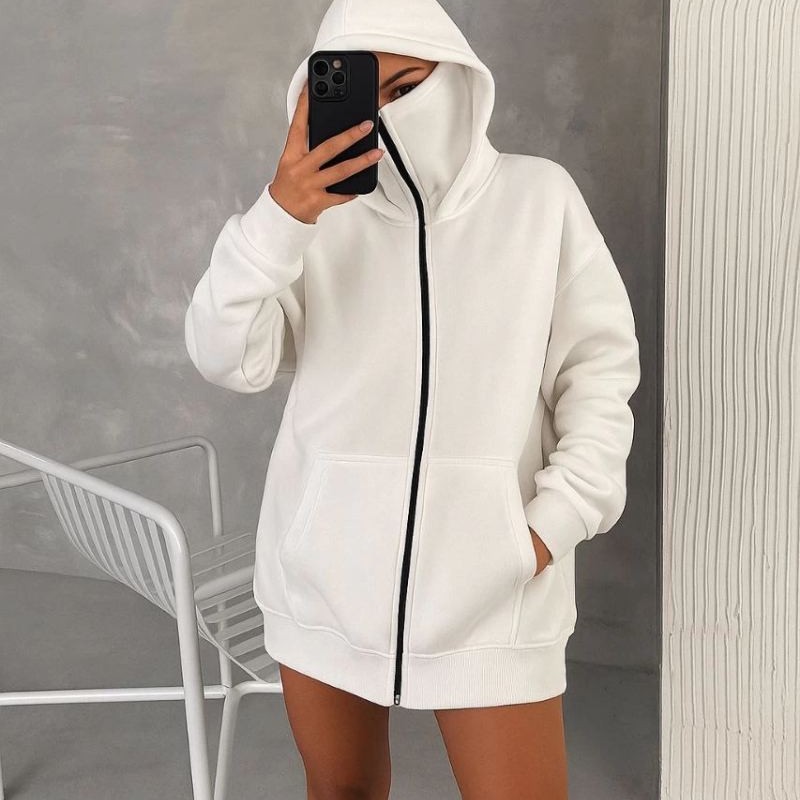 Kadın Samuray Ninja Çift Kapüşonlu Maske Detaylı 3 İplik Hoodie - Beyaz Kadın Samuray Ninja Çift Kapüşonlu Maske Detaylı 3 İplik Hoodie - Beyaz