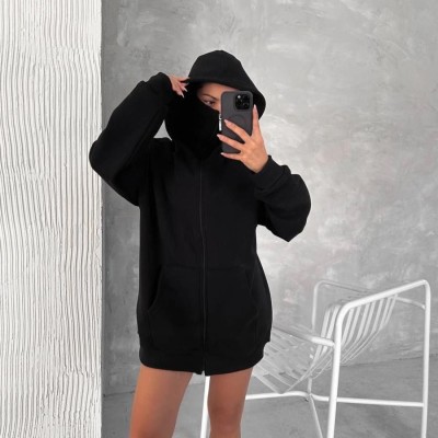 Kadın Samuray Ninja Çift Kapüşonlu Maske Detaylı 3 İplik Hoodie - Siyah Kadın Samuray Ninja Çift Kapüşonlu Maske Detaylı 3 İplik Hoodie - Siyah
