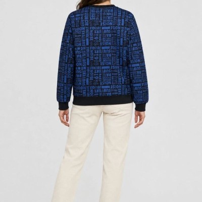 Kadın Siyah Mavi Yazı Desenli İki İplik Şardonlu Sweatshirt Kadın Siyah Mavi Yazı Desenli İki İplik Şardonlu Sweatshirt