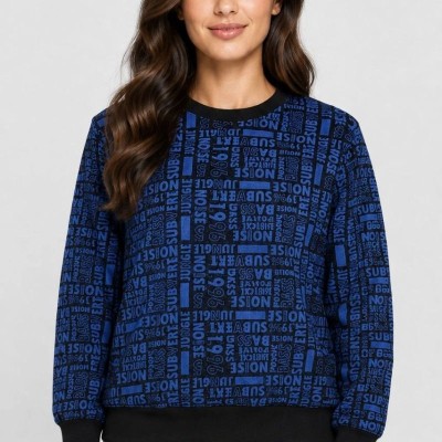 Kadın Siyah Mavi Yazı Desenli İki İplik Şardonlu Sweatshirt Kadın Siyah Mavi Yazı Desenli İki İplik Şardonlu Sweatshirt