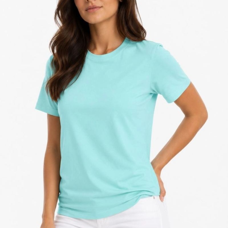 Kadın T-Shirt Bisiklet Yaka Slim Fit Likralı Tişört Günlük Basic Body - Turkuaz Kadın T-Shirt Bisiklet Yaka Slim Fit Likralı Tişört Günlük Basic Body - Turkuaz