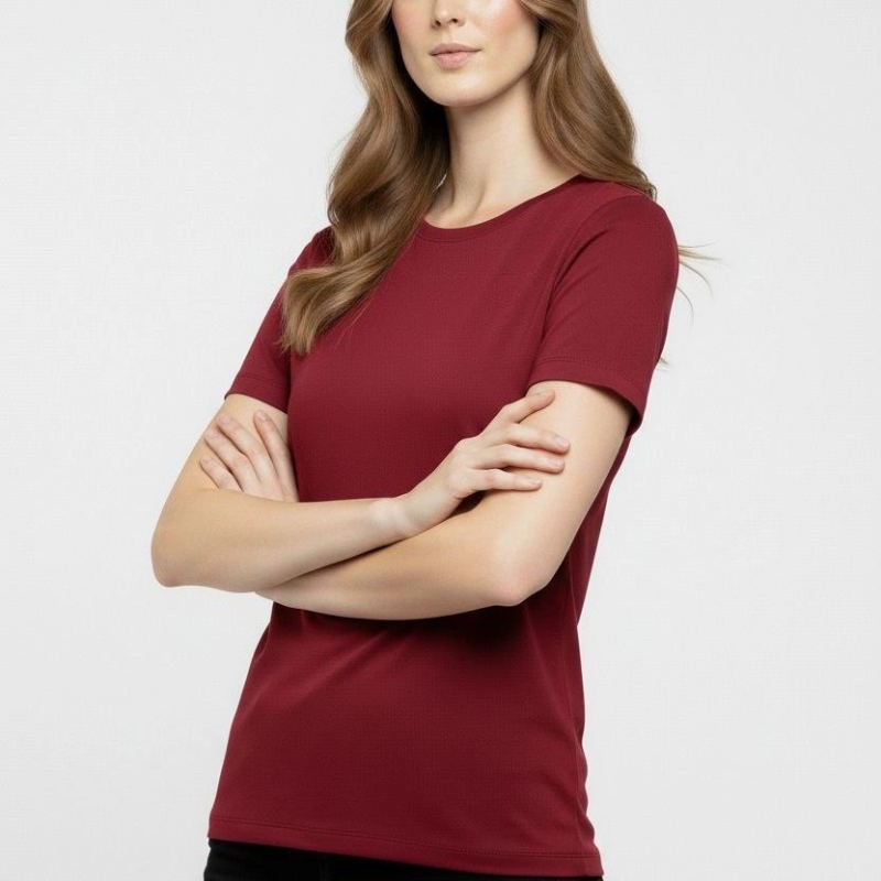 Kadın T-Shirt Bisiklet Yaka Slim Fit Likralı Tişört Yazlık Basic Body - Bordo Kadın T-Shirt Bisiklet Yaka Slim Fit Likralı Tişört Yazlık Basic Body - Bordo