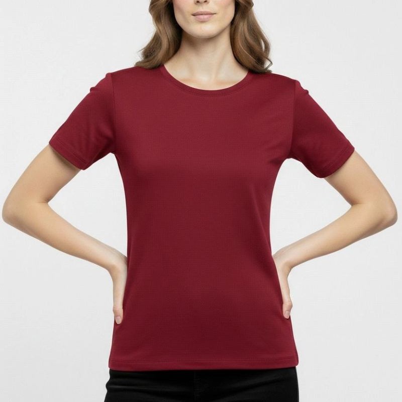 Kadın T-Shirt Bisiklet Yaka Slim Fit Likralı Tişört Yazlık Basic Body - Bordo Kadın T-Shirt Bisiklet Yaka Slim Fit Likralı Tişört Yazlık Basic Body - Bordo