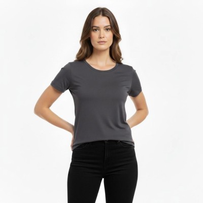 Kadın T-Shirt Bisiklet Yaka Slim Fit Likralı Tişört Yazlık Basic Body - Füme Kadın T-Shirt Bisiklet Yaka Slim Fit Likralı Tişört Yazlık Basic Body - Füme