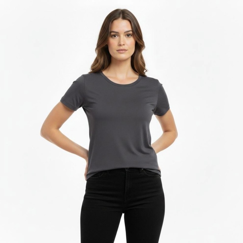 Kadın T-Shirt Bisiklet Yaka Slim Fit Likralı Tişört Yazlık Basic Body - Füme Kadın T-Shirt Bisiklet Yaka Slim Fit Likralı Tişört Yazlık Basic Body - Füme