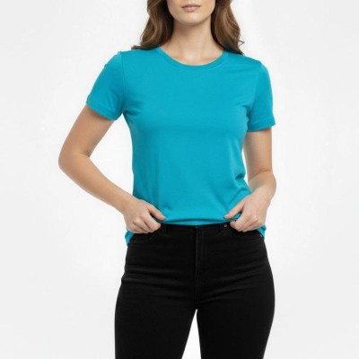 Kadın T-Shirt Bisiklet Yaka Slim Fit Likralı Tişört Yazlık Basic Body - Turkuvaz Kadın T-Shirt Bisiklet Yaka Slim Fit Likralı Tişört Yazlık Basic Body - Turkuvaz