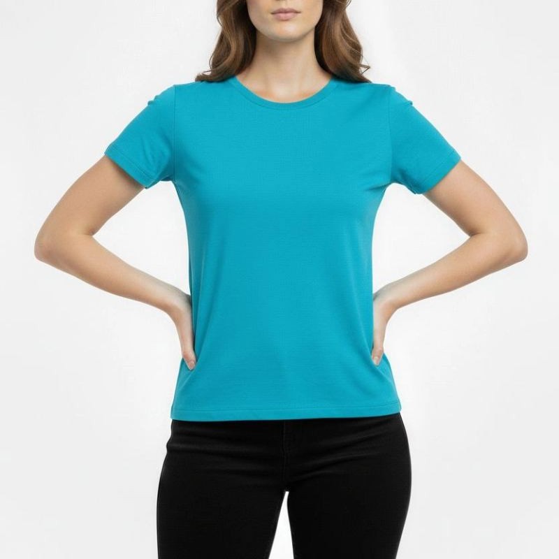Kadın T-Shirt Bisiklet Yaka Slim Fit Likralı Tişört Yazlık Basic Body - Turkuvaz Kadın T-Shirt Bisiklet Yaka Slim Fit Likralı Tişört Yazlık Basic Body - Turkuvaz