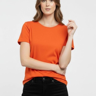 Kadın T-Shirt Bisiklet Yaka Slim Fit Likralı Tişört Yazlık Basic Body - Turuncu Kadın T-Shirt Bisiklet Yaka Slim Fit Likralı Tişört Yazlık Basic Body - Turuncu