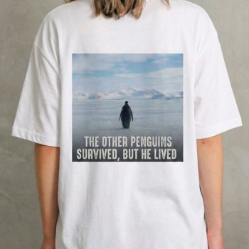 Kadın T-Shirt Penguen Baskılı Bisiklet Yaka Kısa kol yazlık Tişört - Beyaz Kadın T-Shirt Penguen Baskılı Bisiklet Yaka Kısa kol yazlık Tişört - Beyaz