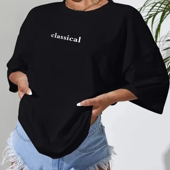Kadın T-shirt Penye Compack Classical Baskılı Kısa kol Tişört - Siyah Kadın T-shirt Penye Compack Classical Baskılı Kısa kol Tişört - Siyah