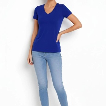 Kadın T-Shirt V Yaka Slim Fit Likralı Tişört Yazlık Basic Body - İndigo Kadın T-Shirt V Yaka Slim Fit Likralı Tişört Yazlık Basic Body - İndigo