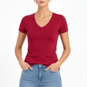 Kadın T-Shirt V Yaka Slim Fit Likralı Tişört Yazlık Basic Body - Kırmızı Kadın T-Shirt V Yaka Slim Fit Likralı Tişört Yazlık Basic Body - Kırmızı
