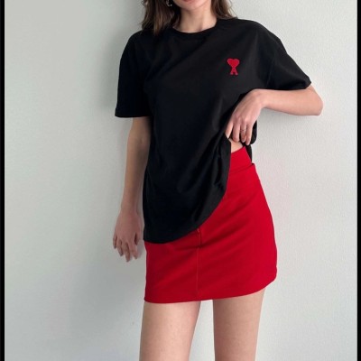 Kadın Tişört Bisiklet Yaka Baskılı Oversize Kısa Kol T-Shirt - Siyah Kadın Tişört Bisiklet Yaka Baskılı Oversize Kısa Kol T-Shirt - Siyah