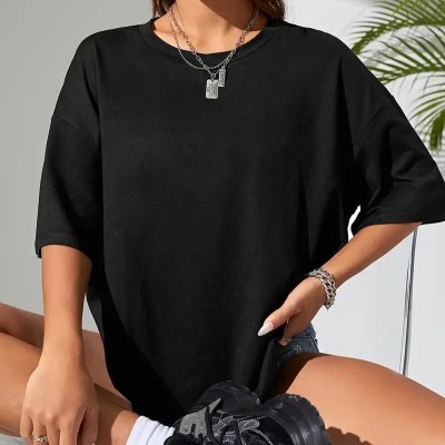 Kadın Tişört Büyük Boy Ayıcık Baskılı Bisiklet Kısa kol t-shirt - Siyah Kadın Tişört Büyük Boy Ayıcık Baskılı Bisiklet Kısa kol t-shirt - Siyah
