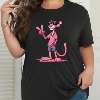 Kadın Tişört Pembe Panter Baskılı Bisiklet Yaka Kısa Kol T-shirt - Beyaz Kadın Tişört Pembe Panter Baskılı Bisiklet Yaka Kısa Kol T-shirt - Beyaz