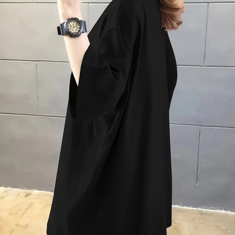 Kadın Tişört Penye Compack Baskılı Oversize Bisiklet Yaka T-shirt - Siyah Kadın Tişört Penye Compack Baskılı Oversize Bisiklet Yaka T-shirt - Siyah
