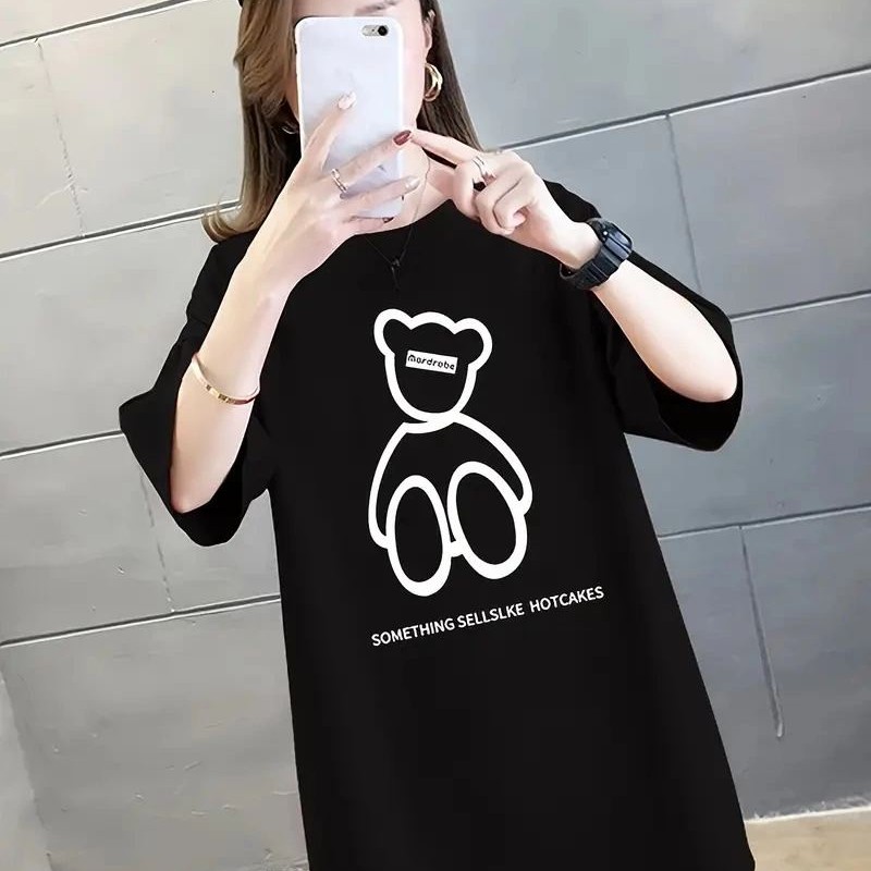 Kadın Tişört Penye Compack Baskılı Oversize Bisiklet Yaka T-shirt - Siyah Kadın Tişört Penye Compack Baskılı Oversize Bisiklet Yaka T-shirt - Siyah