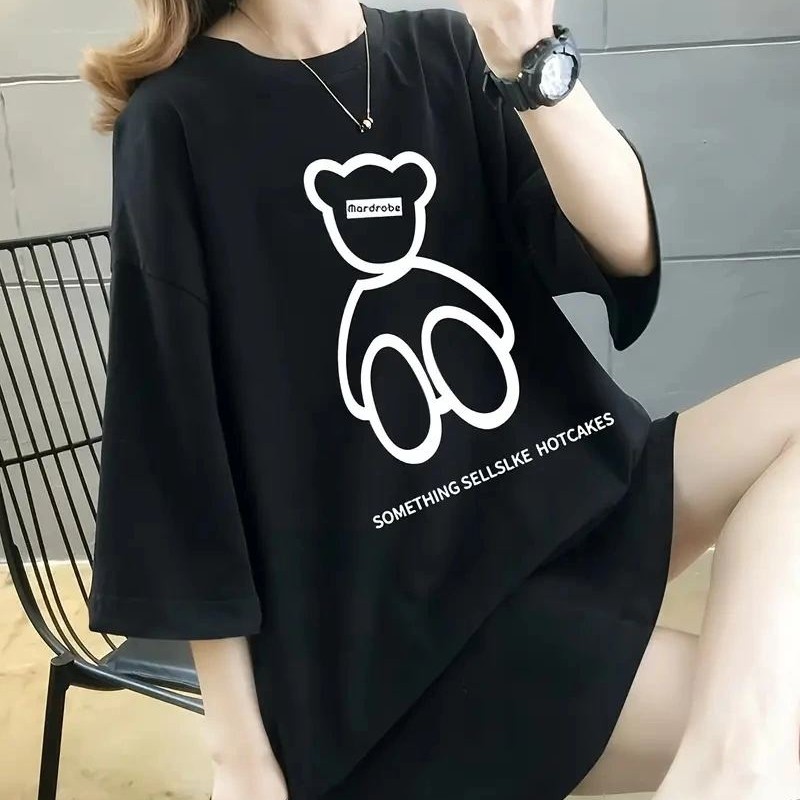 Kadın Tişört Penye Compack Baskılı Oversize Bisiklet Yaka T-shirt - Siyah Kadın Tişört Penye Compack Baskılı Oversize Bisiklet Yaka T-shirt - Siyah