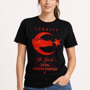 Kadın TÜRKİYE Ay Yıldız 2026 Dünya Kupasi Taraftar Forma T-Shirt - Siyah Kadın TÜRKİYE Ay Yıldız 2026 Dünya Kupasi Taraftar Forma T-Shirt - Siyah