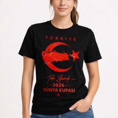 Kadın TÜRKİYE Ay Yıldız 2026 Dünya Kupasi Taraftar Forma T-Shirt - Siyah Kadın TÜRKİYE Ay Yıldız 2026 Dünya Kupasi Taraftar Forma T-Shirt - Siyah