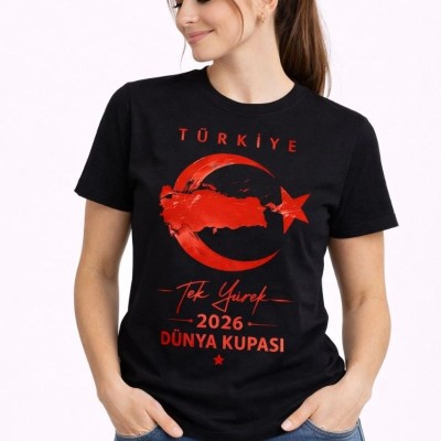 Kadın TÜRKİYE Ay Yıldız 2026 Dünya Kupasi Taraftar Forma T-Shirt - Siyah Kadın TÜRKİYE Ay Yıldız 2026 Dünya Kupasi Taraftar Forma T-Shirt - Siyah