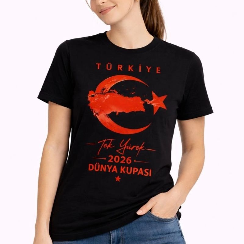 Kadın TÜRKİYE Ay Yıldız 2026 Dünya Kupasi Taraftar Forma T-Shirt - Siyah Kadın TÜRKİYE Ay Yıldız 2026 Dünya Kupasi Taraftar Forma T-Shirt - Siyah