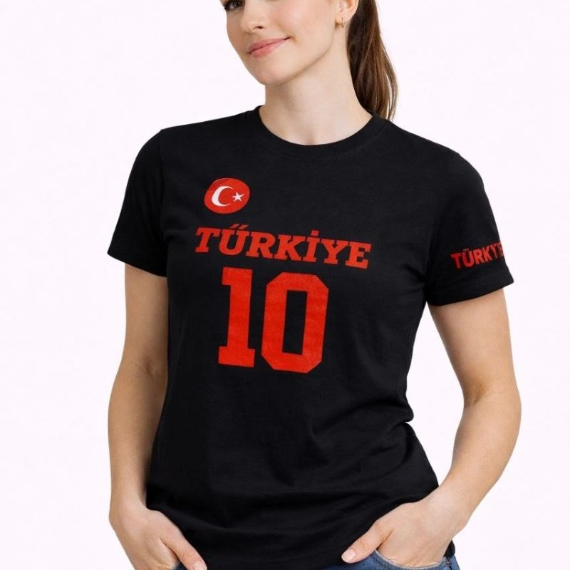 Kadın TÜRKİYE Ay Yıldız Baskılı 10 Numara Forma Tişört Taraftar T-Shirt - Siyah Kadın TÜRKİYE Ay Yıldız Baskılı 10 Numara Forma Tişört Taraftar T-Shirt - Siyah