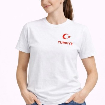 Kadın TÜRKİYE Ay Yıldız Baskılı Taraftar Forma T-Shirt - Beyaz Kadın TÜRKİYE Ay Yıldız Baskılı Taraftar Forma T-Shirt - Beyaz