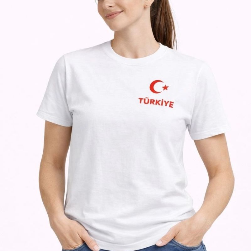 Kadın TÜRKİYE Ay Yıldız Baskılı Taraftar Forma T-Shirt - Beyaz Kadın TÜRKİYE Ay Yıldız Baskılı Taraftar Forma T-Shirt - Beyaz