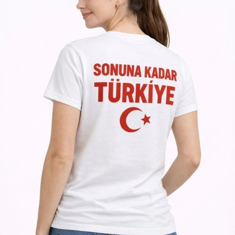 Kadın TÜRKİYE Ay Yıldız Baskılı Taraftar Forma T-Shirt - Beyaz Kadın TÜRKİYE Ay Yıldız Baskılı Taraftar Forma T-Shirt - Beyaz