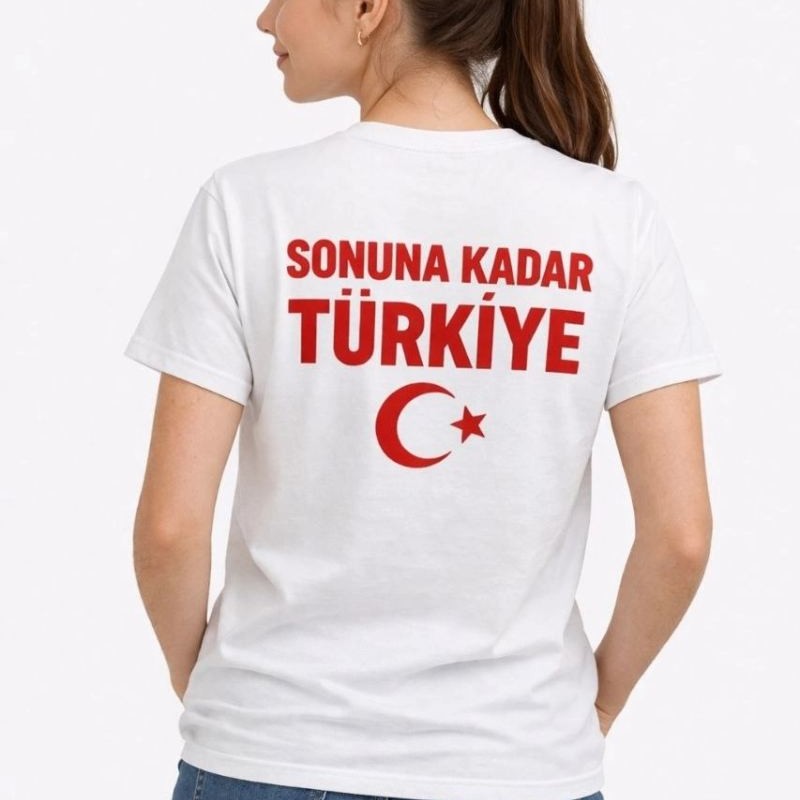Kadın TÜRKİYE Ay Yıldız Baskılı Taraftar Forma T-Shirt - Beyaz Kadın TÜRKİYE Ay Yıldız Baskılı Taraftar Forma T-Shirt - Beyaz
