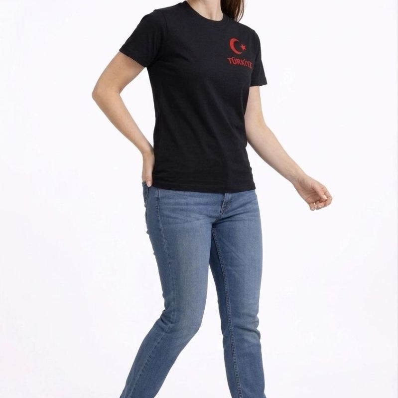 Kadın TÜRKİYE Ay Yıldız Baskılı Taraftar Forma T-Shirt - Siyah Kadın TÜRKİYE Ay Yıldız Baskılı Taraftar Forma T-Shirt - Siyah