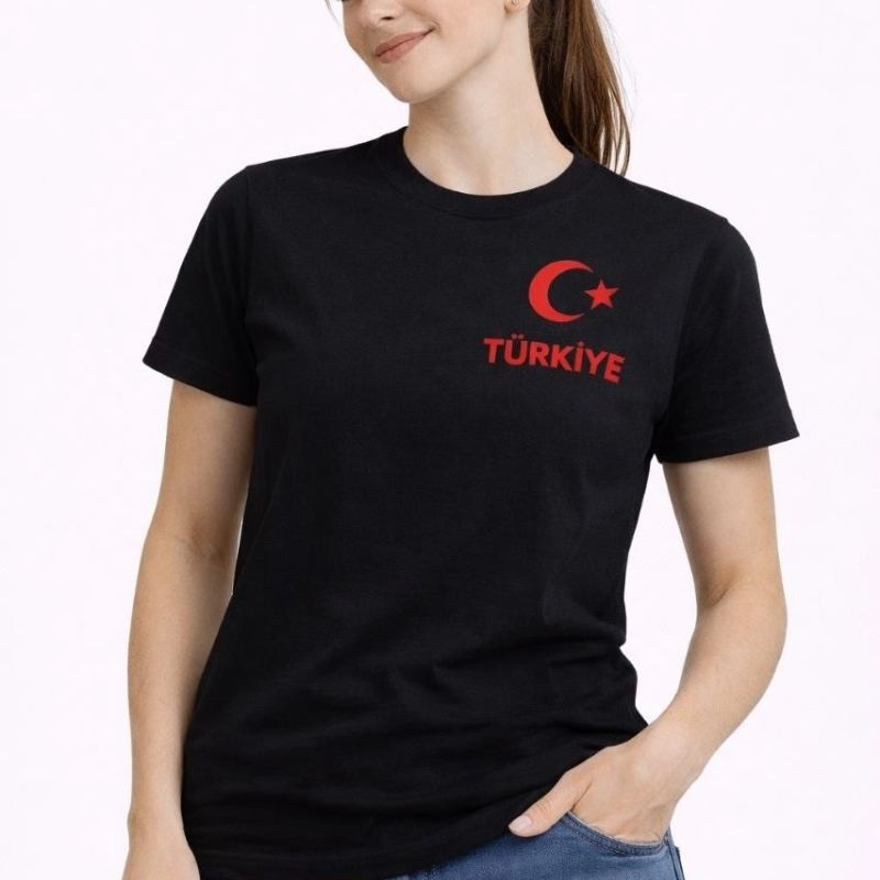 Kadın TÜRKİYE Ay Yıldız Baskılı Taraftar Forma T-Shirt - Siyah Kadın TÜRKİYE Ay Yıldız Baskılı Taraftar Forma T-Shirt - Siyah