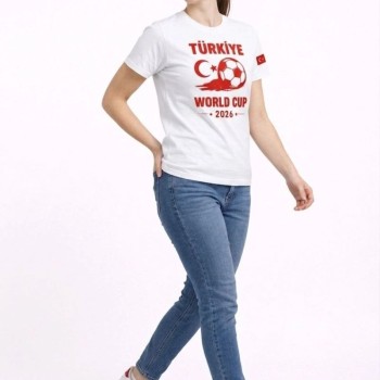 Kadın Türkiye World Cup 2026 Baskılı Tişört Futbol Temalı Forma T-Shirt - Beyaz Kadın Türkiye World Cup 2026 Baskılı Tişört Futbol Temalı Forma T-Shirt - Beyaz