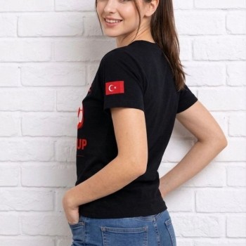 Kadın Türkiye World Cup 2026 Baskılı Tişört Futbol Temalı Forma T-Shirt - Siyah Kadın Türkiye World Cup 2026 Baskılı Tişört Futbol Temalı Forma T-Shirt - Siyah