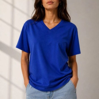 Kadın V Yaka Basic Tişört Kısa Kol Yazlık Regular Fit T-Shirt - Saks Mavisi Kadın V Yaka Basic Tişört Kısa Kol Yazlık Regular Fit T-Shirt - Saks Mavisi