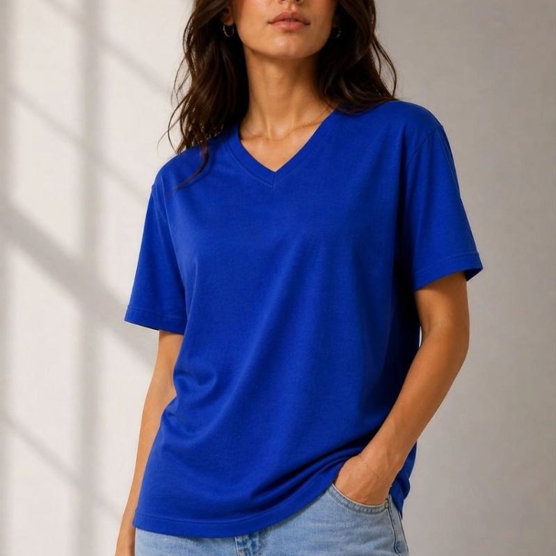 Kadın V Yaka Basic Tişört Kısa Kol Yazlık Regular Fit T-Shirt - Saks Mavisi Kadın V Yaka Basic Tişört Kısa Kol Yazlık Regular Fit T-Shirt - Saks Mavisi