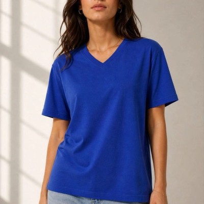 Kadın V Yaka Basic Tişört Kısa Kol Yazlık Regular Fit T-Shirt - Saks Mavisi Kadın V Yaka Basic Tişört Kısa Kol Yazlık Regular Fit T-Shirt - Saks Mavisi