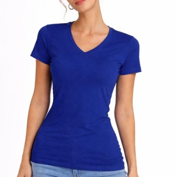 Kadın V Yaka Tişört Kısa Kol Slim Fit T-shirt 2'li Set Saks Mavisi-Ekru Kadın V Yaka Tişört Kısa Kol Slim Fit T-shirt 2'li Set Saks Mavisi-Ekru