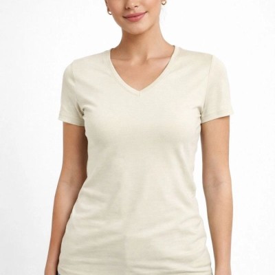 Kadın V Yaka Tişört Kısa Kol Slim Fit T-shirt 2'li Set Saks Mavisi-Ekru Kadın V Yaka Tişört Kısa Kol Slim Fit T-shirt 2'li Set Saks Mavisi-Ekru