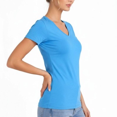Kadın V Yaka Tişört Kısa Kol Slim Fit T-shirt 3'lü Set Pembe-Açık Mavi-Ekru Kadın V Yaka Tişört Kısa Kol Slim Fit T-shirt 3'lü Set Pembe-Açık Mavi-Ekru