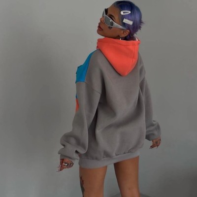 Kadın W Nakış İşlemeli Kapüşonlu 3 iplik pamuklu Parçalı Sweatshirt Hoodie - Mavi Kadın W Nakış İşlemeli Kapüşonlu 3 iplik pamuklu Parçalı Sweatshirt Hoodie - Mavi