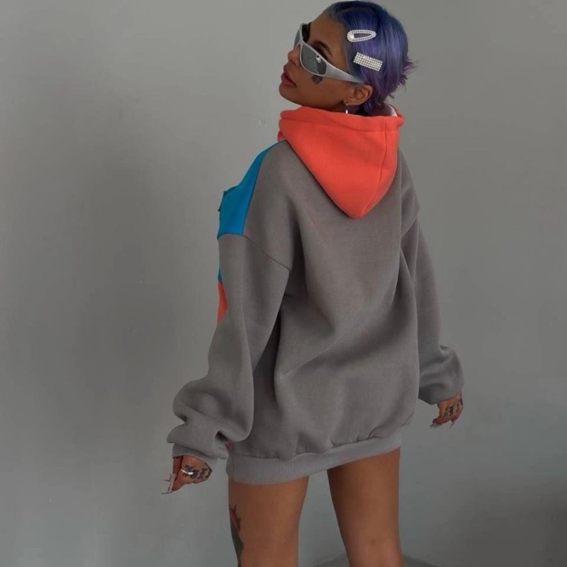 Kadın W Nakış İşlemeli Kapüşonlu 3 iplik pamuklu Parçalı Sweatshirt Hoodie - Mavi Kadın W Nakış İşlemeli Kapüşonlu 3 iplik pamuklu Parçalı Sweatshirt Hoodie - Mavi