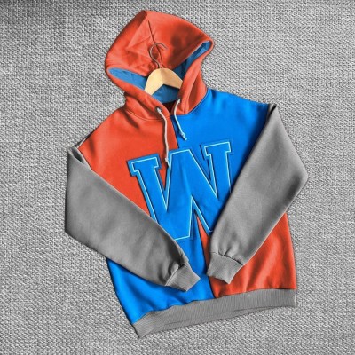 Kadın W Nakış İşlemeli Kapüşonlu 3 iplik pamuklu Parçalı Sweatshirt Hoodie - Mavi Kadın W Nakış İşlemeli Kapüşonlu 3 iplik pamuklu Parçalı Sweatshirt Hoodie - Mavi