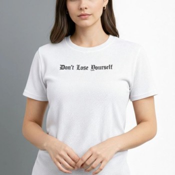 Kadın Wafıl Kumaş Tişört Regular Kalıp Bisiklet Yaka Baskılı T-Shirt - Beyaz Kadın Wafıl Kumaş Tişört Regular Kalıp Bisiklet Yaka Baskılı T-Shirt - Beyaz