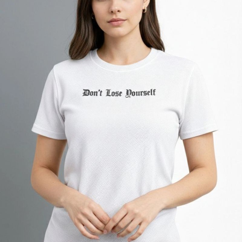 Kadın Wafıl Kumaş Tişört Regular Kalıp Bisiklet Yaka Baskılı T-Shirt - Beyaz Kadın Wafıl Kumaş Tişört Regular Kalıp Bisiklet Yaka Baskılı T-Shirt - Beyaz