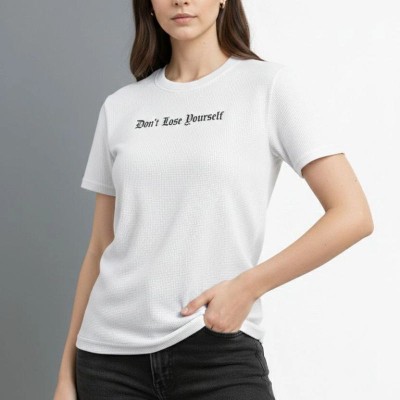 Kadın Wafıl Kumaş Tişört Regular Kalıp Bisiklet Yaka Baskılı T-Shirt - Beyaz Kadın Wafıl Kumaş Tişört Regular Kalıp Bisiklet Yaka Baskılı T-Shirt - Beyaz
