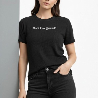 Kadın Wafıl Kumaş Tişört Regular Kalıp Bisiklet Yaka Baskılı T-Shirt - Siyah Kadın Wafıl Kumaş Tişört Regular Kalıp Bisiklet Yaka Baskılı T-Shirt - Siyah