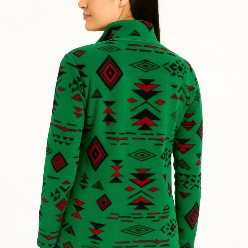 Kadın Yarım Fermuarlı Desenli Polar Sweat Tribal Etnik Desen Yakalı Uzun Kollu - Yeşil Kadın Yarım Fermuarlı Desenli Polar Sweat Tribal Etnik Desen Yakalı Uzun Kollu - Yeşil
